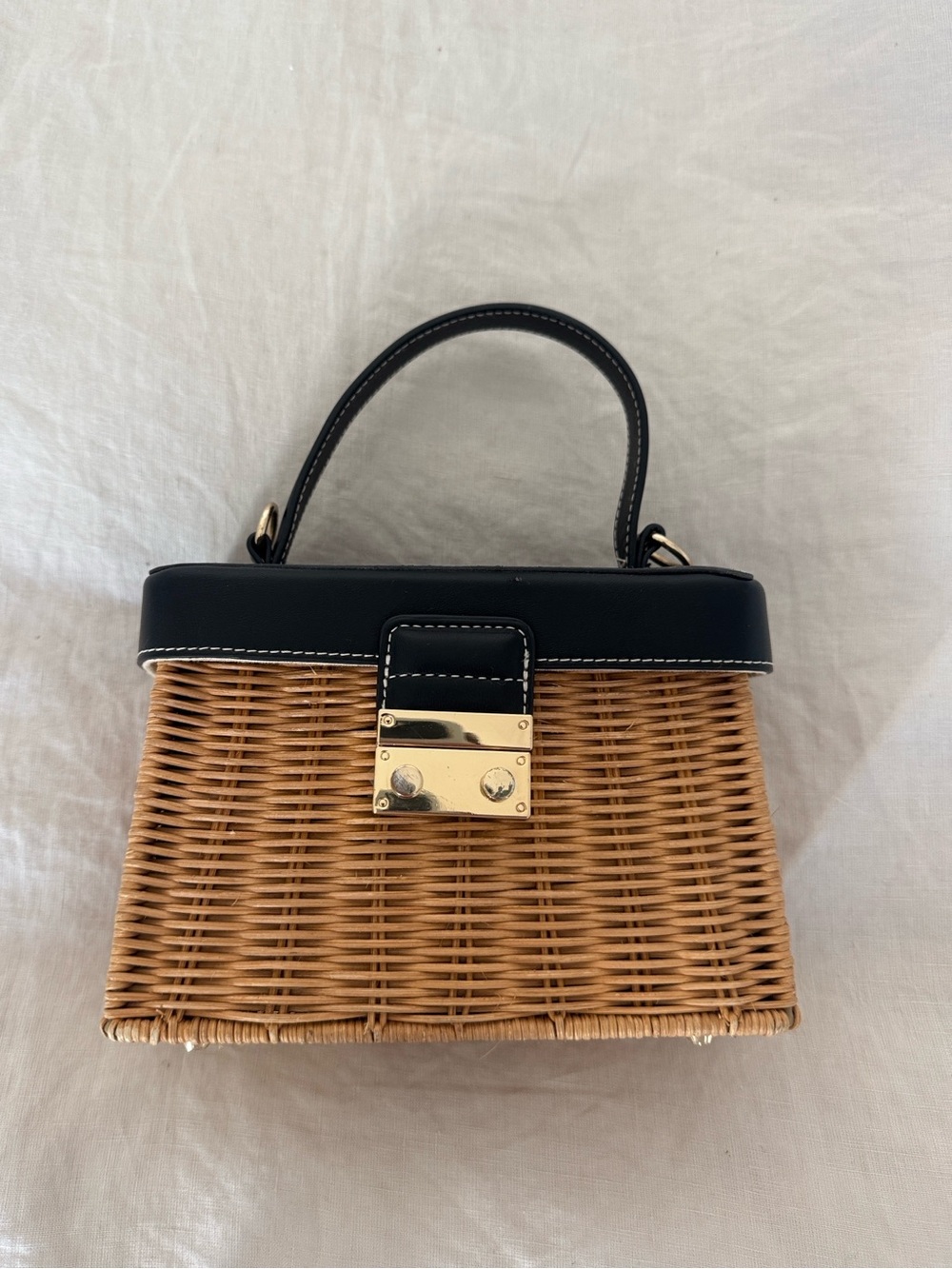Zara Rattan Box Bag With Handle - Picture 2 of 5